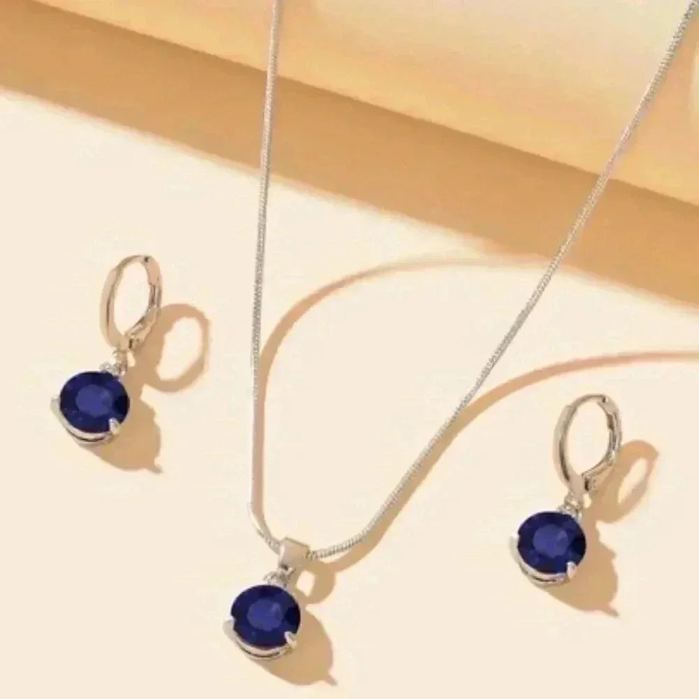 Sapphire Gemstone Jewelry Set: Sterling Silver 925, Tarnish Free